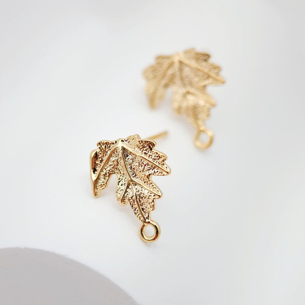 4pcs Gold Maple Leaf Earrings Post With Loop, Nickel Free Earrings, Ear Stud Loop, Hypoallergenic Earring Findings ZX006