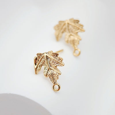 4pcs Gold Maple Leaf Earrings Post With Loop, Nickel Free Earrings, Ear Stud Loop, Hypoallergenic Earring Findings ZX006