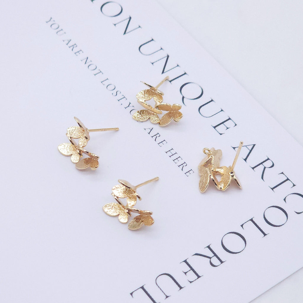 4PCS Butterfly Ear Post with Loops, S925 Silver Ear Pin, Nickel Free, 13x10mm, 18K Gold Plated Stud Earring Finding ZX031