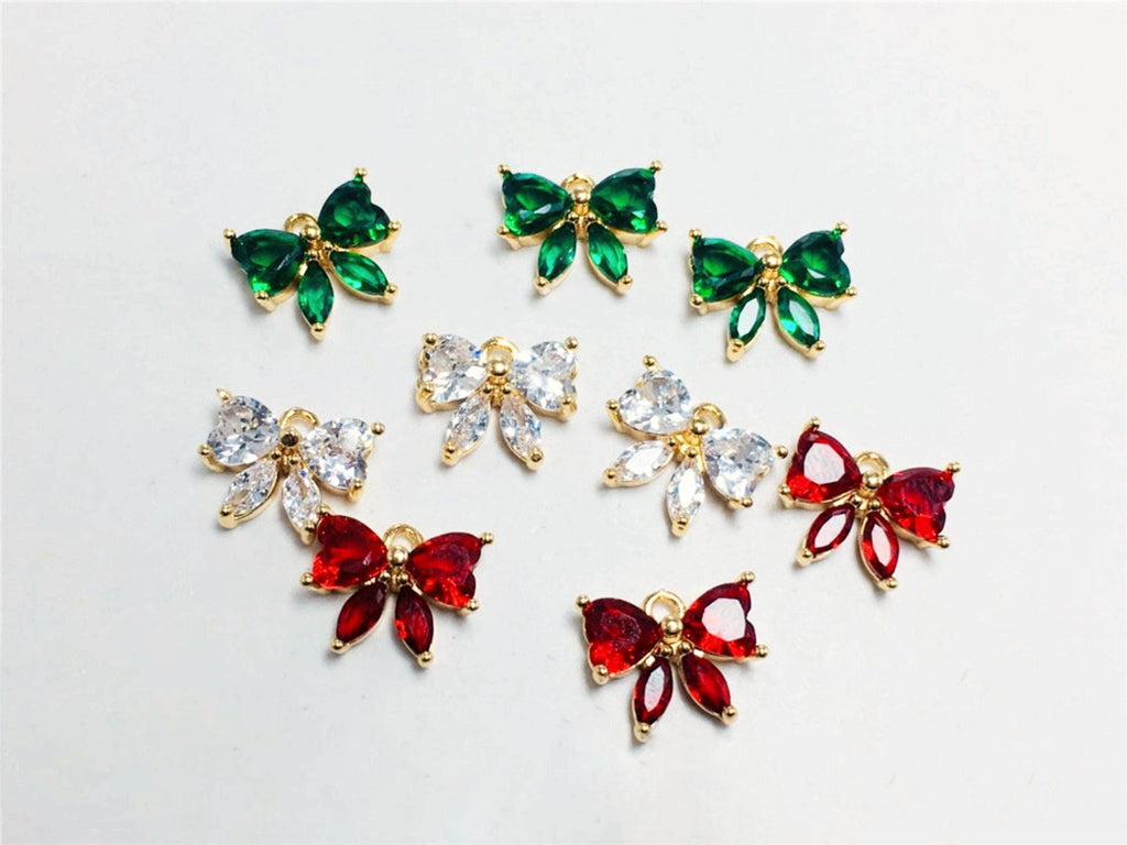 2pcs CZ Pave Bow Tie Charm, Cubic Zircon Crystal Bow Tie Pendant, Necklace Pendant, 14K Real Gold Plated, Jewelry Findings STG006-F019