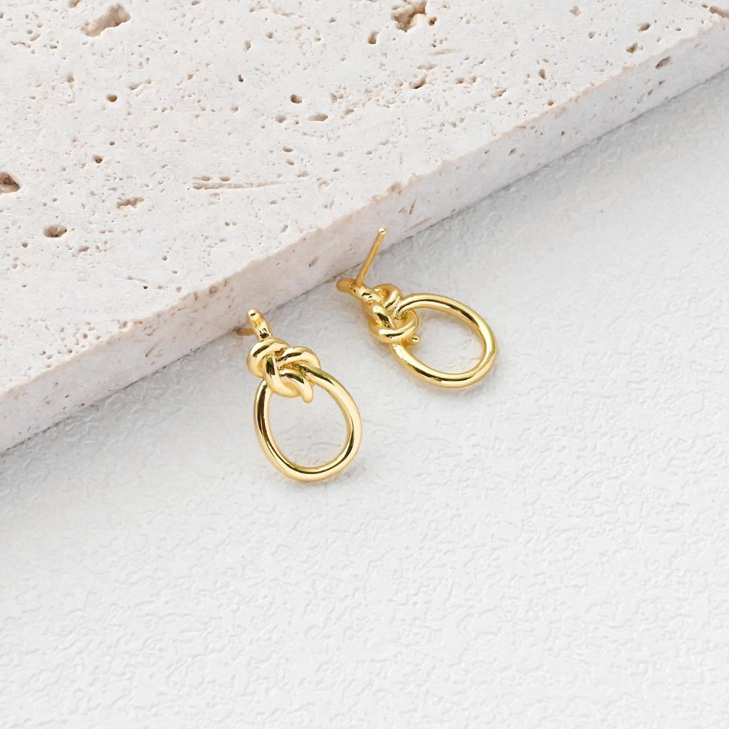 Poste para pendientes con nudo dorado, pasador para pendientes de plata S925, pendientes sin níquel, aro para pendientes de 18 quilates, accesorios para pendientes con nudo D0387