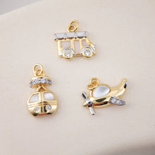 Load image into Gallery viewer, Transportation with Shell Pendant, 18K Gold, MOP Charm, Cable Car, Aircraft, Bus Charm, Earring Necklace Making Finding S1116