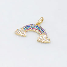 Load image into Gallery viewer, Dainty Rainbow Cloud Charm, Colorful Micro CZ Pave Rainbow Pendant, 36mm, 18K Gold Plated, Necklace Making Charm, Jewelry Findings S20476