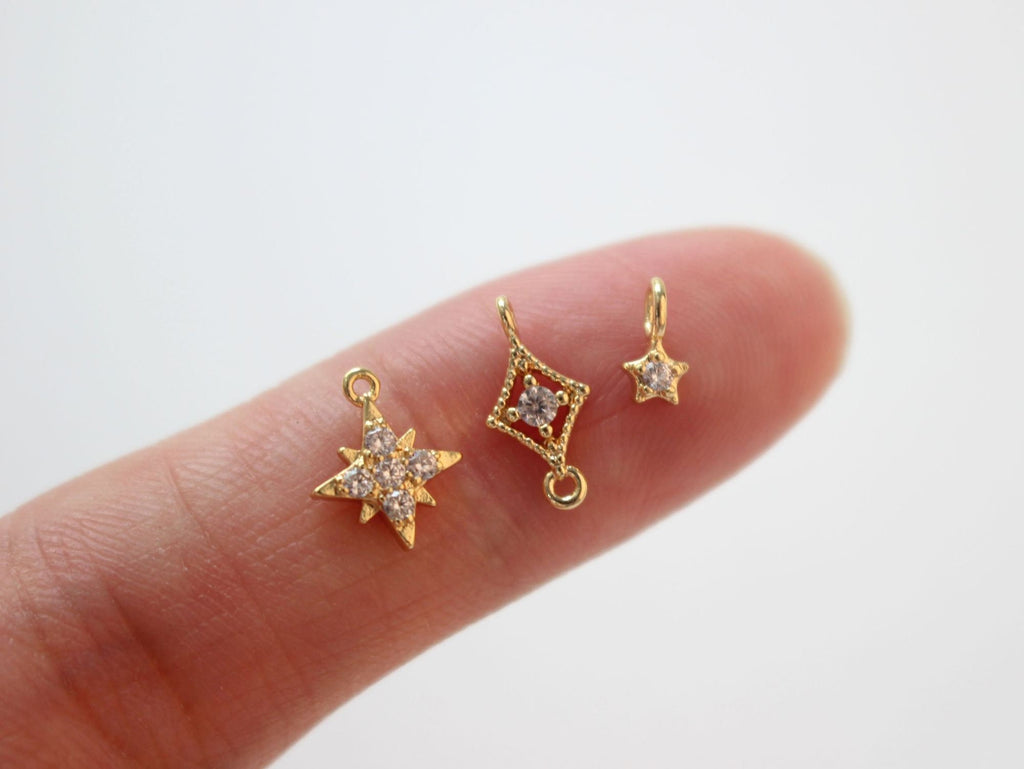 Tiny Star Charms,  Crystal Cubic Pave Star Pendant, 18K Gold Plated, Necklace Making Star Charms, Jewelry Findings GZ421