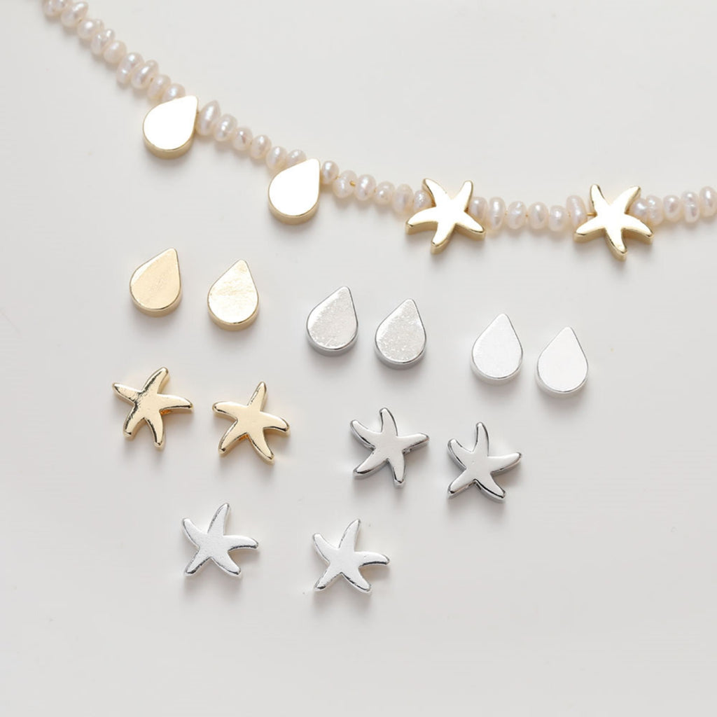 Starfish Spacer Beads, Drop Beads, 14K Gold Plated, Silver, Dainty Earring Making Beads, Jewelry Finding GZ236-ZX7028