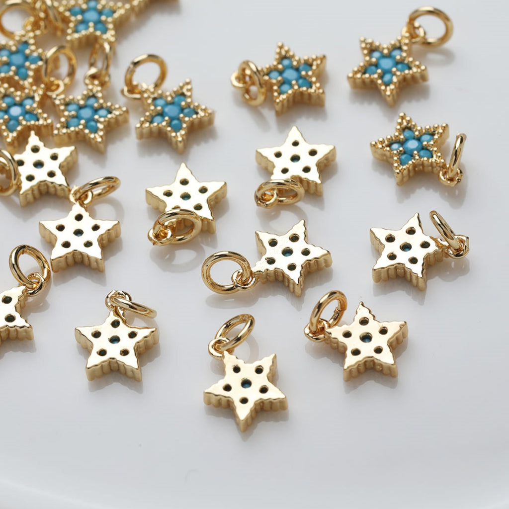 Star Charm, Turquoise Pave Pendant, Real Gold Plated Brass Earring Charms, Jewelry Findings GZ396