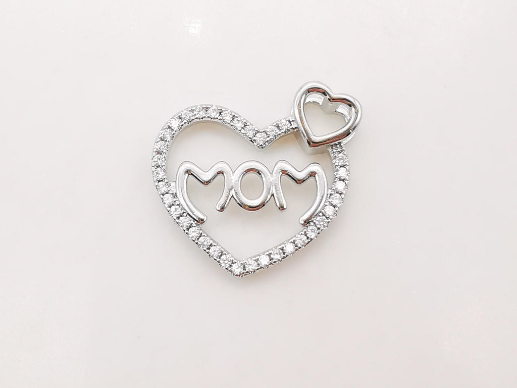 Cubic Love Mom Charm, 18K Gold Plated Micro CZ Pave Heart Pendant, Necklace Making Findings, 21x22mm, Jewelry Finding Gift for Mom S917