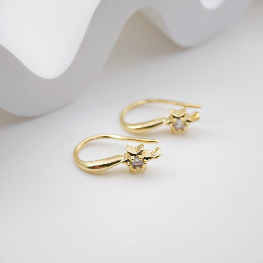 Hexagram Zircon Ear Wire Hook, Gold Plated Star Earring Hook, Hypoallergenic Hooks Earring , Handmade Earring Findings  Supplies D0092