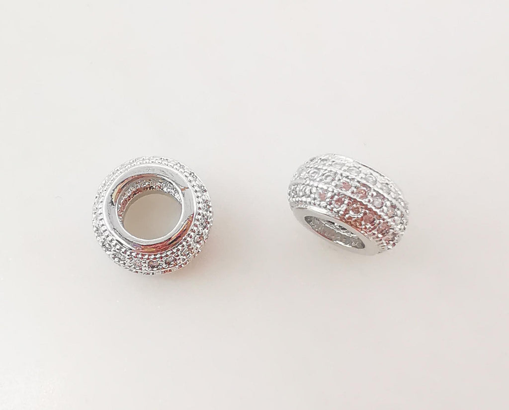 Cuentas espaciadoras cúbicas pavé, redondas, bañadas en oro de 18 quilates, para pulseras y collares, 9,6 x 5,2 mm, accesorio de joyería S1055