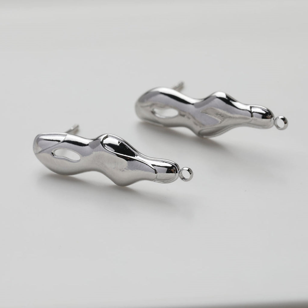 Irregular Ear Post With Loop, S925 Silver Ear Pin Nickel Free Earrings, Gold/Silver Ear Stud, Hypoallergenic Earring Findings GE120