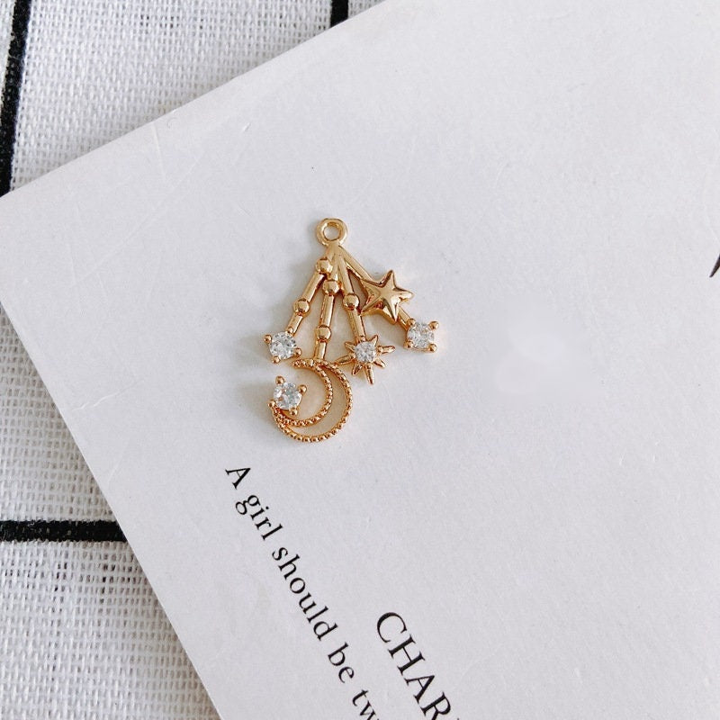 CZ Pave Moon⋆ Charm, Cubic Zircon Crystal Pendant, CZ Earring Charms,  Gold Plated Brass Earring Charms, Jewelry Findings STG043-F180