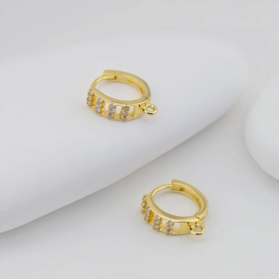 Cubic Zirconia Ear Hoops Multicolor Pave Crystal , 14mm, 18K Gold Plated Leverback Earrings, Huggie Hoops Earring D0546