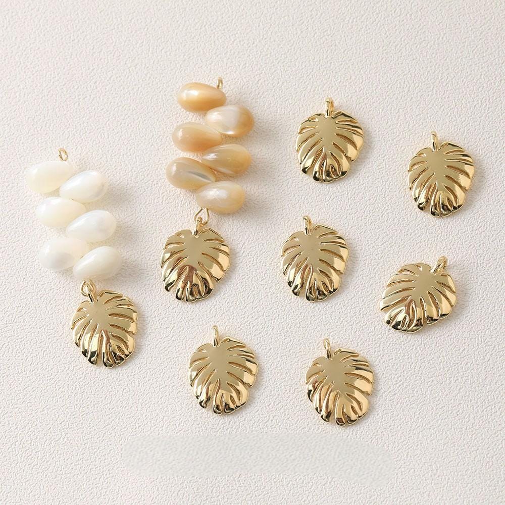Gold Turtleback Leaf Pendant, Leaf Charm, 14K Real Gold Plated Brass Earring Charms, Jewelry Findings GZ638