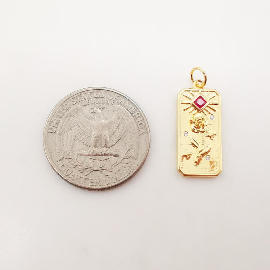 Gold Tarot Card Charms, Micro CZ Pave Hand/ Sun/ Rose Pendant, Amulet Charm 18K Gold Plated, Necklace Making Charms, Jewelry Findings S1094
