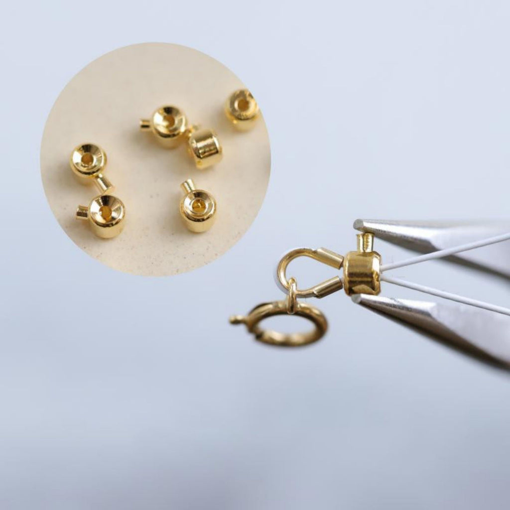 20pcs 18K Gold Plated Crimp End Beads, Cord ends, Bead Ends 3.2mm, hole 1mm, Jewellery Making Findings ZZ005-ZX7049