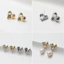 Load image into Gallery viewer, Gold Heart Earring Post, 14K Gold Nickel Free Earrings, S925 Silver Ear Pins, 17.8*17.7mm, Heart Shape Ear Stud with Loop GZ509-D0449