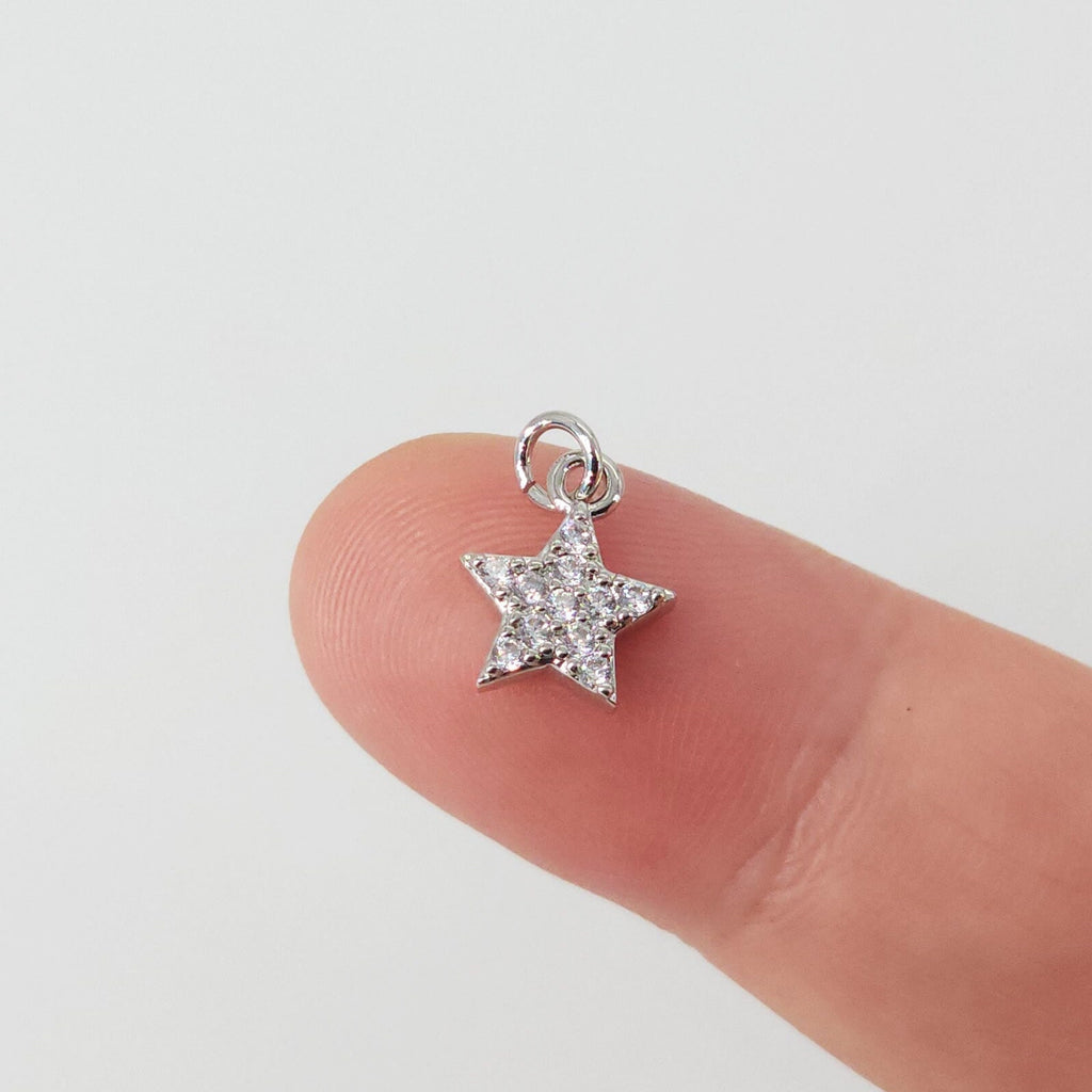 Tiny Star Charms, 10.4mm, Crystal Cubic Star Pendant, Star Connector, 18K Gold Plated, Necklace charms, Jewelry Findings S20721