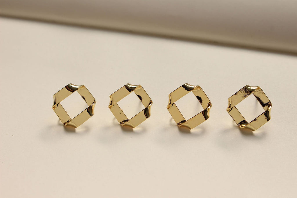 18K Gold Plated Fold Earring Post with loop, Gold Rhombus Post, S925 Silver Ear Pin, for Jewelry Making BB078