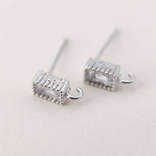Load image into Gallery viewer, Rectangular CZ Earring Post With Loop, S925 Silver Pin Nickel Free Post, 18K gold Plated, Hypoallergenic Earring Findings S1181