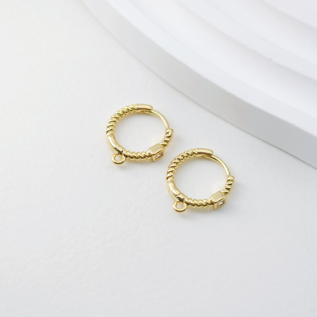 Helical zircon Earring Hoop, Gold Plated Huggie Hoop Earring with Loop, Huggie Hoops DIY Earring  Findings,Handmade Earring Supplies D0098
