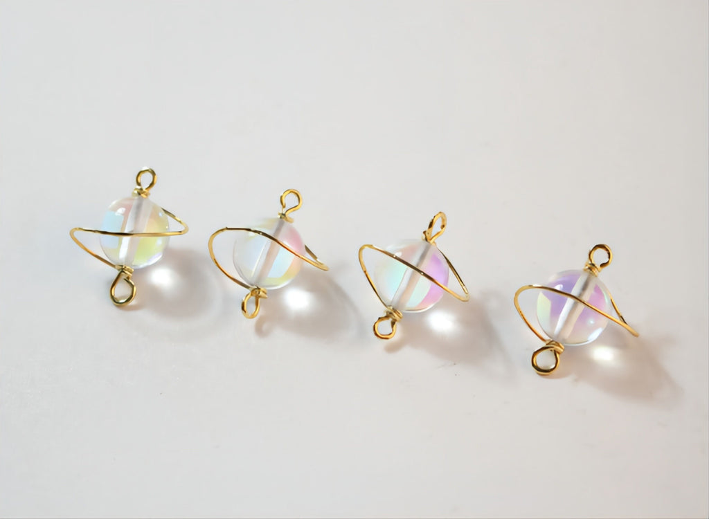 Danity Planet Connector with loops, 14K Gold Plated Handmade Earring Findings, 20x17mm Jewelry Findings JH010