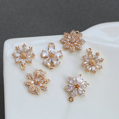 Sun Flower Charm, Cubic Zircon Crystal Flower Pendant, CZ Earring Charms,  Gold Plated Brass Earring Charms, Jewelry Findings HL014-F179
