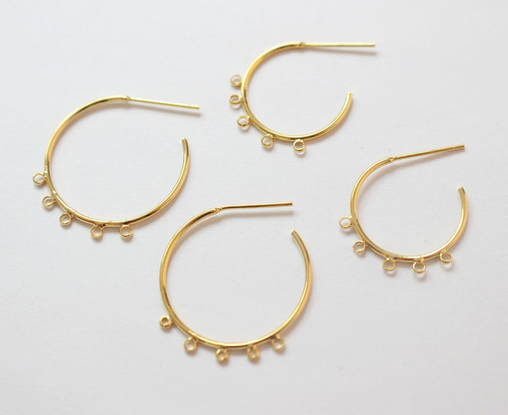 C Shape Earrings Post with 5 loops, 18K Gold, Nickel Free Earrings, Ear Stud Hypoallergenic Earring Findings BB079