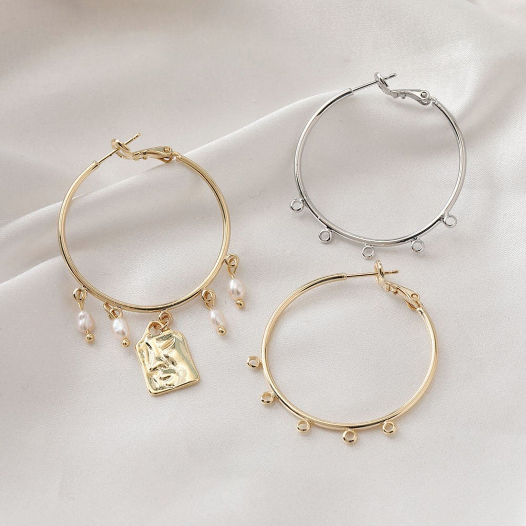 14K Gold Plated Round Hoop Earring, with Loops, Nickel Free Circle Earring Hoops, DIY Earring Finding, Earring Findings BB130