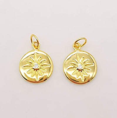 2 dijes de estrella de 12 mm, con pavé de circonita cúbica redonda, chapados en oro de 18 quilates, para collares, accesorios de joyería S724