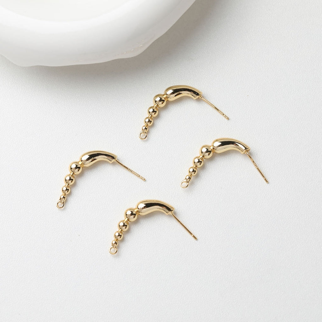 قرط من سلسلة خرز دائرية ذهبية مع عمود، قرط مرصع خالٍ من النيكل، دبوس أذن من الفضة S925، نتائج قرط مضادة للحساسية GT050