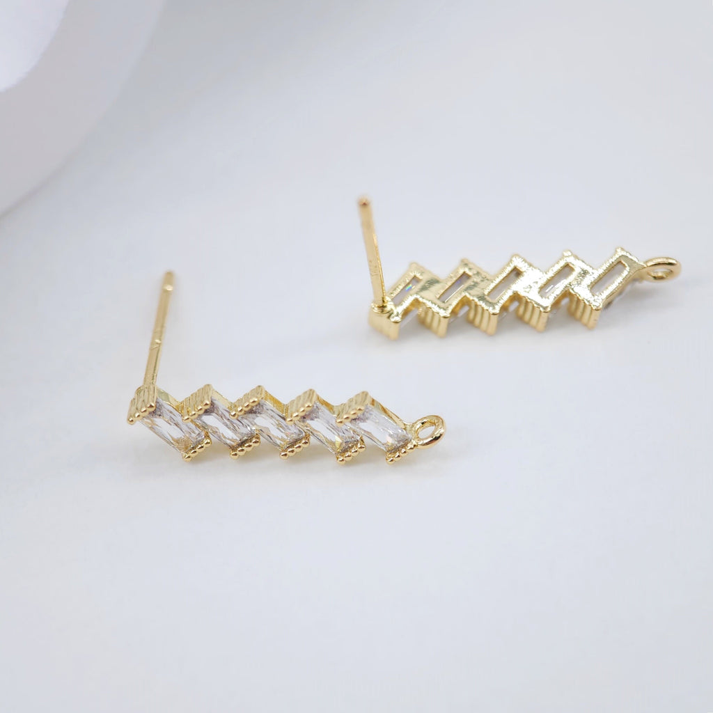 أقراط مستطيلة من الزركونيا المكعبة، عمود مطلي بالذهب مع حلقة، نتائج أقراط اصنعها بنفسك، لوازم أقراط يدوية الصنع D0024