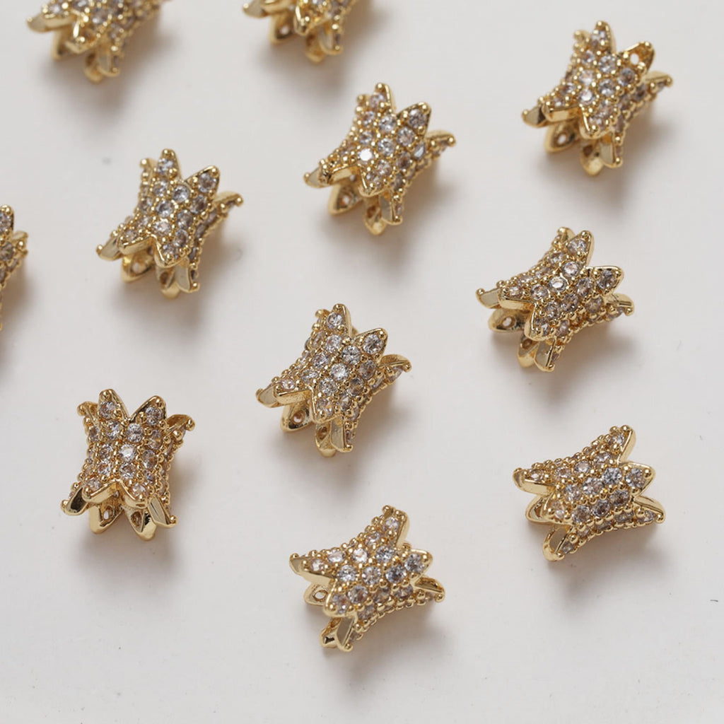 Cylindrical Cubic Spacer Beads, 14K Gold Plated, Cubic Zirconia, 3D Flower Beads, Dainty Earring Making Beads, Jewelry Finding GZ355