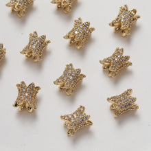 Load image into Gallery viewer, Cylindrical Cubic Spacer Beads, 14K Gold Plated, Cubic Zirconia, 3D Flower Beads, Dainty Earring Making Beads, Jewelry Finding GZ355