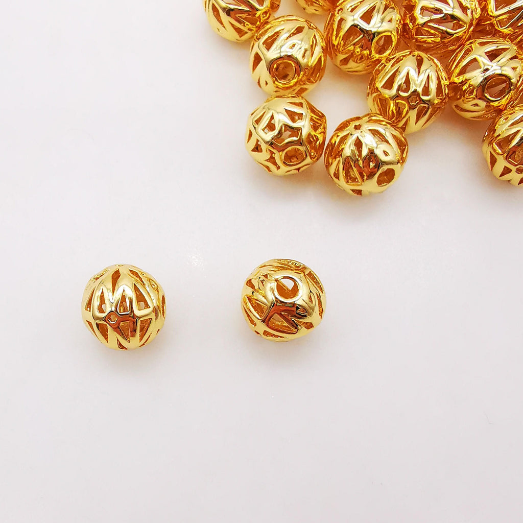 10 cuentas espaciadoras redondas de oro con agujero grande, chapadas en oro de 18 quilates, de 5 mm y 10 mm, ideales para hacer pulseras, collares y bisutería S323-ZX7013