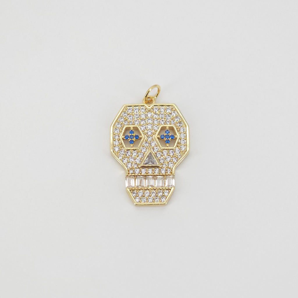 18K Real Gold Skeleton Pendant, Skull Pendant, bracelet necklace charms, CZ Pave Pendants, Jewelry Findings S20718