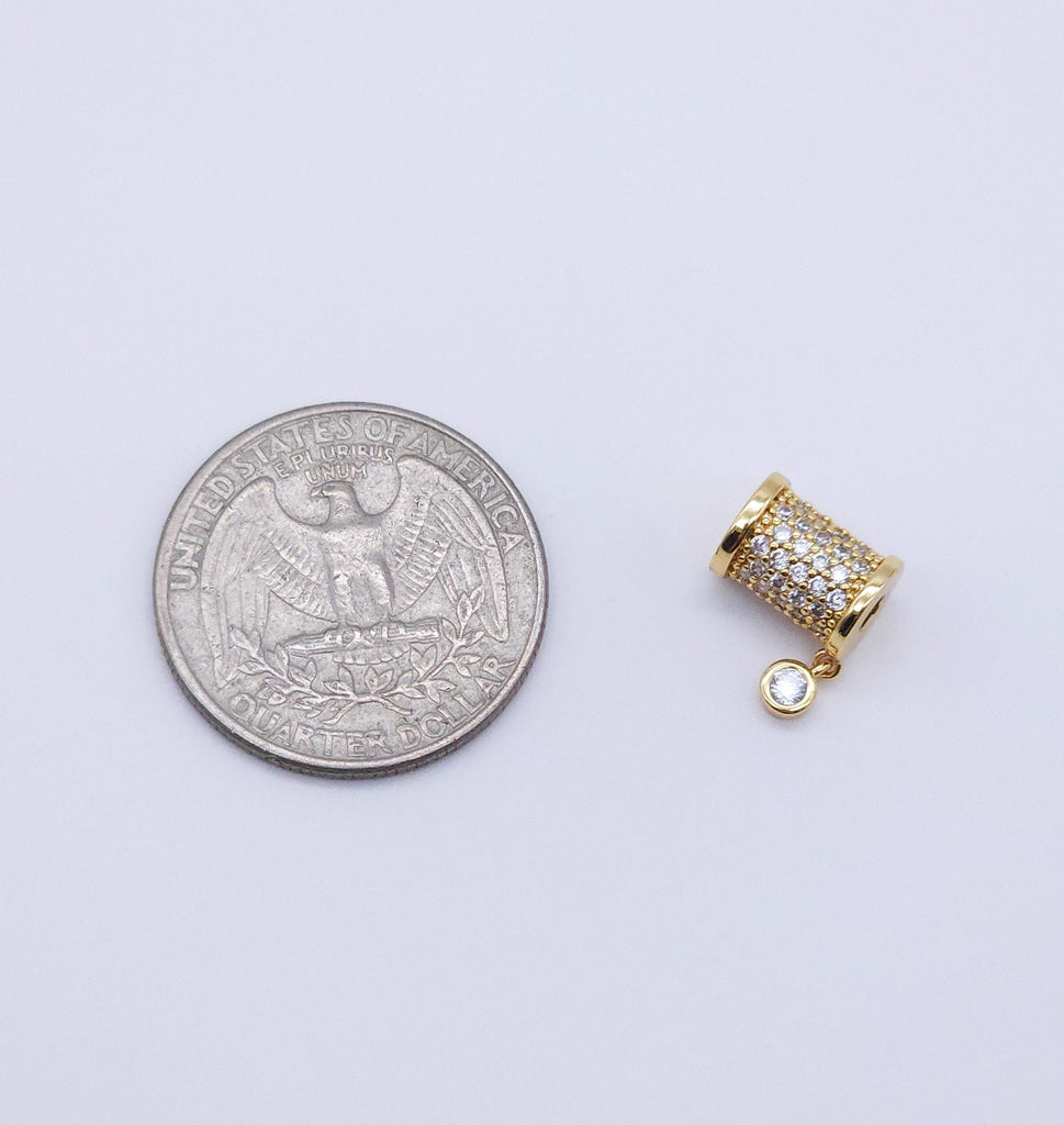 Cubic Tube Spacer Beads, 18K Gold Plated, CZ Pave Bracelet Necklace Making Jewelry Finding S20605