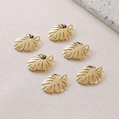 Gold Turtleback Leaf Pendant, Leaf Charm, 14K Real Gold Plated Brass Earring Charms, Jewelry Findings GZ638