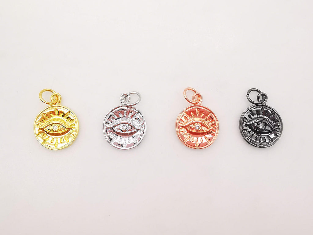 Evil Eye Charms, Evil Eye CZ Pave Pendant, 18K Gold Plated Round Charms, Necklace charms, Jewelry Findings S649