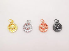 Load image into Gallery viewer, Evil Eye Charms, Evil Eye CZ Pave Pendant, 18K Gold Plated Round Charms, Necklace charms, Jewelry Findings S649