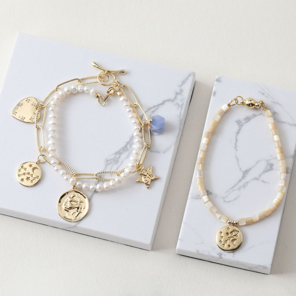 Zodiac Charms, Round Constellation Pendant, 14K Gold Plated Zodiac Sign, Necklace Making Charms, Birthday Gift Jewelry Findings JG048