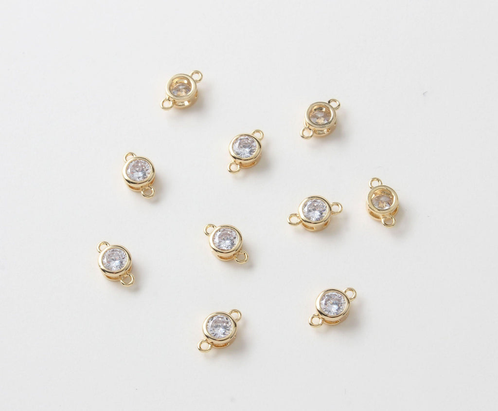 Tiny Round Connectors with CZ Pave, 14K Gold Plated Earring Making Findings, Jewelry Findings GZ164