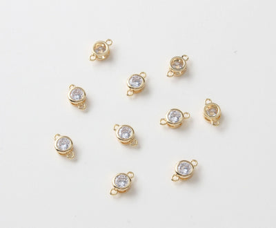 Tiny Round Connectors with CZ Pave, 14K Gold Plated Earring Making Findings, Jewelry Findings GZ164