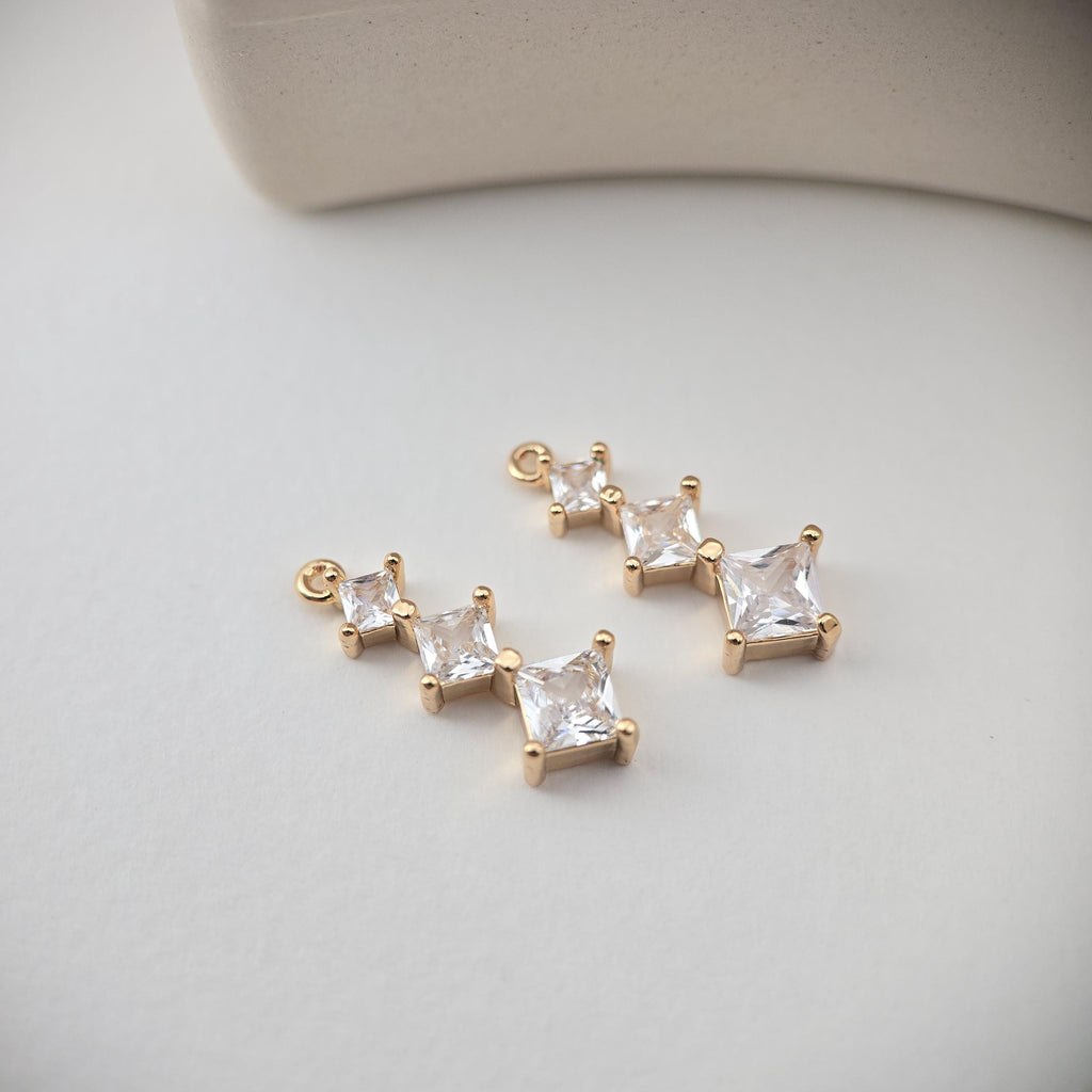 2pcs CZ Pave Rhombus Pendant, Cubic Pendant, Real Gold Plated Brass Earring Charms, Jewelry Findings D0228