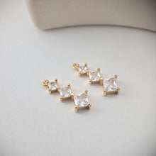 Load image into Gallery viewer, 2pcs CZ Pave Rhombus Pendant, Cubic Pendant, Real Gold Plated Brass Earring Charms, Jewelry Findings D0228