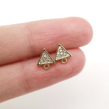 Load image into Gallery viewer, 18K Gold Post, Triangle Earrings, CZ Pave, 8.7*7.4mm, Stud Earring Nickel Free, Hypoallergenic Earring Findings D0280