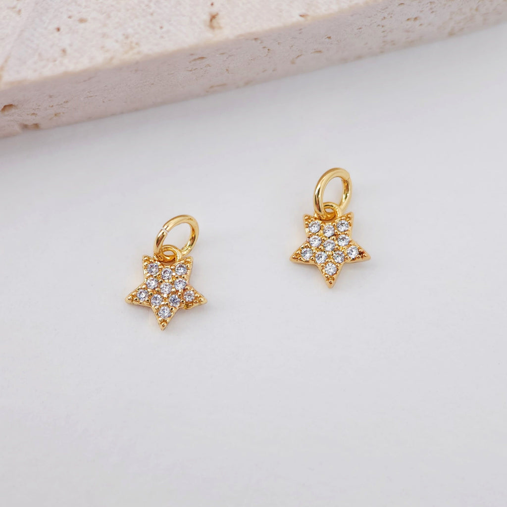 Dijes de estrella dorados, colgante de estrella cúbica con cristal pavé, chapado en oro de 18 quilates, pavé de circonita cúbica, dijes para hacer collares, accesorios de joyería S20612