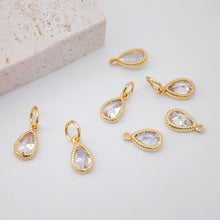 Load image into Gallery viewer, Teardrop Charm, Clear Cubic Pave Charm, 9mm, Tear Drop Pendant, Bracelet Necklace Making, Gold Plated Jewelry Findings S1043