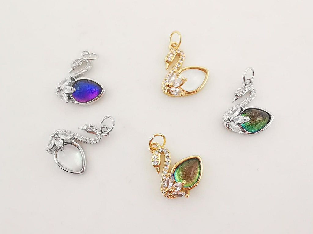 Dijes de cisne con pavé de cristal, dijes de piedras preciosas bañados en oro de 18 quilates, colgante de pájaro, dije para hacer collares, accesorios de joyería S20284