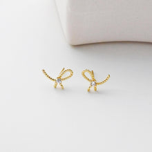 Load image into Gallery viewer, Bow Tie Earring Post With Loop, 18K Gold Plated, Green CZ Pave, Nickel Free Earrings, Bow Tie Ear Stud with Loop D0467