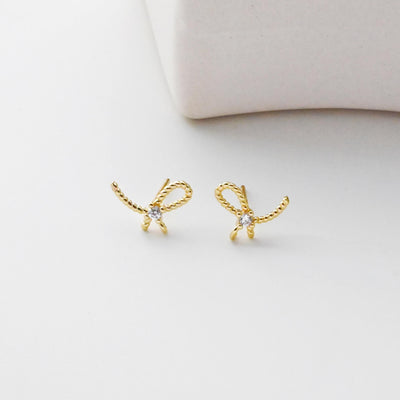 Bow Tie Earring Post With Loop, 18K Gold Plated, Green CZ Pave, Nickel Free Earrings, Bow Tie Ear Stud with Loop D0467